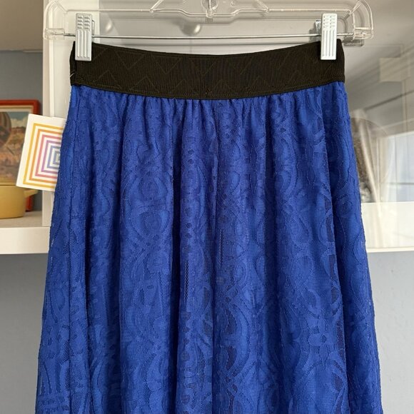 LuLaRoe Lucy Blue Lace Lined A-Line Maxi Skirt XXS Boho Flowy Whimsy - Picture 4 of 5